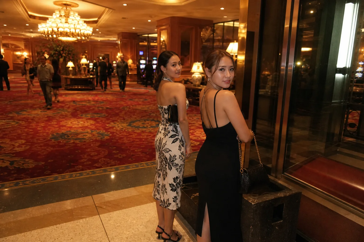 Clark casino hotel night lobby arrival after a Manila regular trip