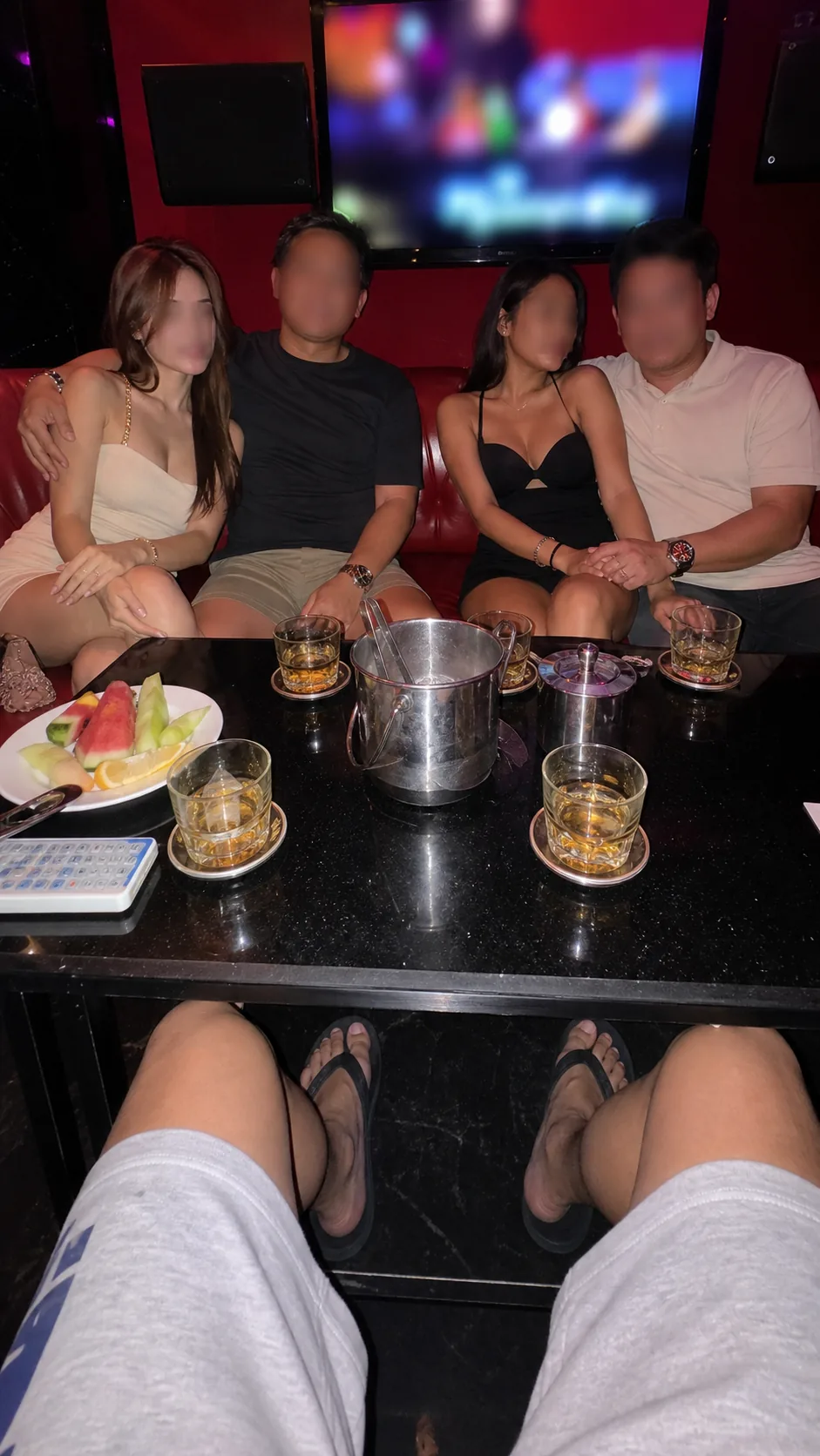 KTV room paired drink table from traveler phone POV